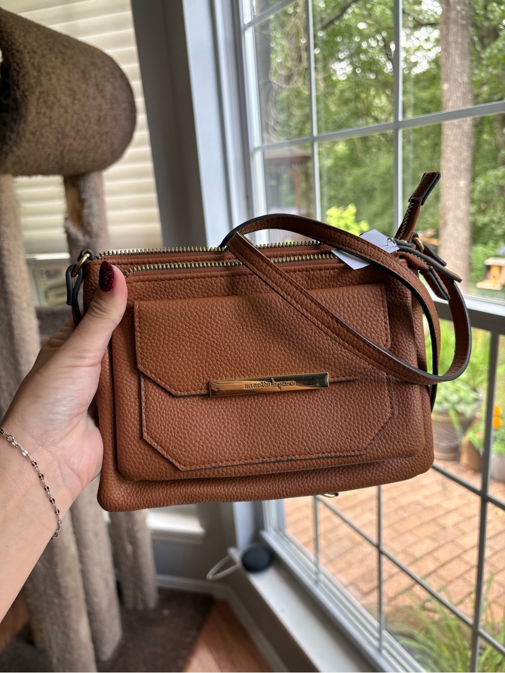 Nanette Lepore Brown Pebbled Leather Crossbody with Gold Hardware